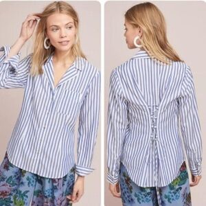 Pilcro and the Letterpress Blue and White Striped Button-Down Shirt